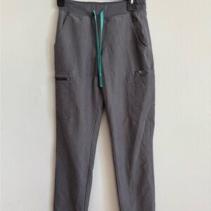 Figs Gray Cargo Pants with Teal Drawstring